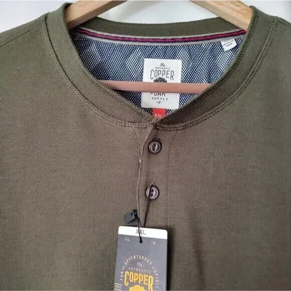 Copper & Oak Supply Olive Long Sleeve Cotton Blend Henley T-Shirt Men's XXL - Picture 5 of 10